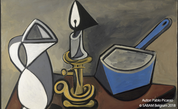 Jarra, vela y cacerola esmaltada / Jug, candle and enamel pan / La casserolle emaillée, 1945, Oil on canvas, 82 x 106,5 cm. Pompidou, Musée d'art moderne, Paris