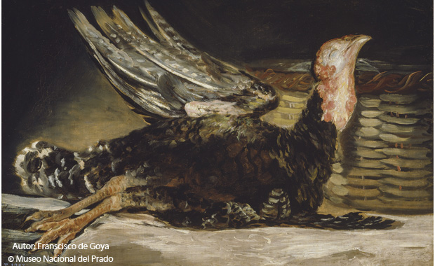 Stillleben von Goya. Dead Turkey / Pavo muerto, 1808 – 1812, Oil on canvas, 45 x 62 cm